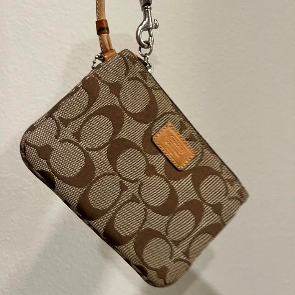 Coach Brown and Tan Signature C Wristlet Y2K